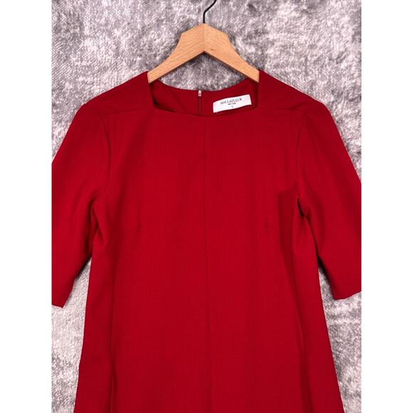 MM LaFleur The Emily Dress 4 Womens Red Tailored Fit 3/4 Sleeve Square Neck - Picture 2 of 10